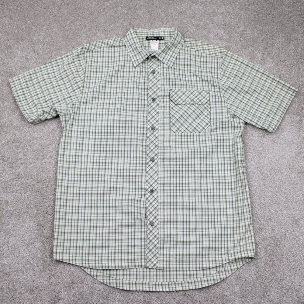 Under‎ Armour Shirt Mens Large Green/White Plaid UA Long Sleeve Cotton Button Up